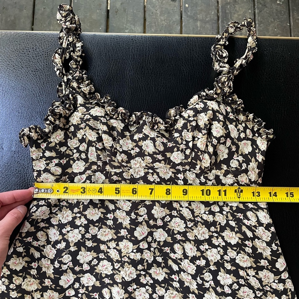 Rare Anna Sui Floral 90s Mini Dress Size 2 Fashion 8212143 Black Flowers Dogwood - Picture 11 of 12